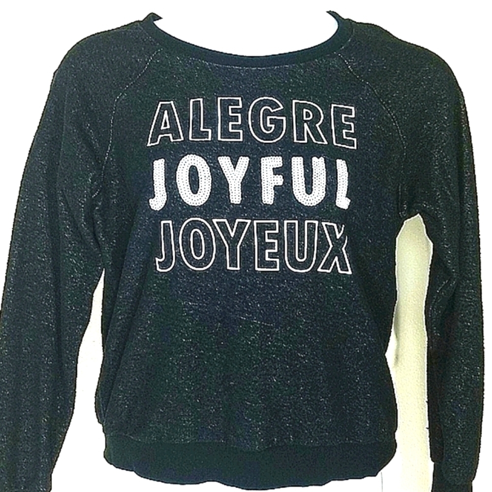 Sweatshirt Stretch dark gray long sleeve graphic print sequin white Joyful